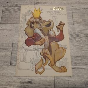 Vintage King Lion Christmas Card Dad Humor Crown Throne No Envelope